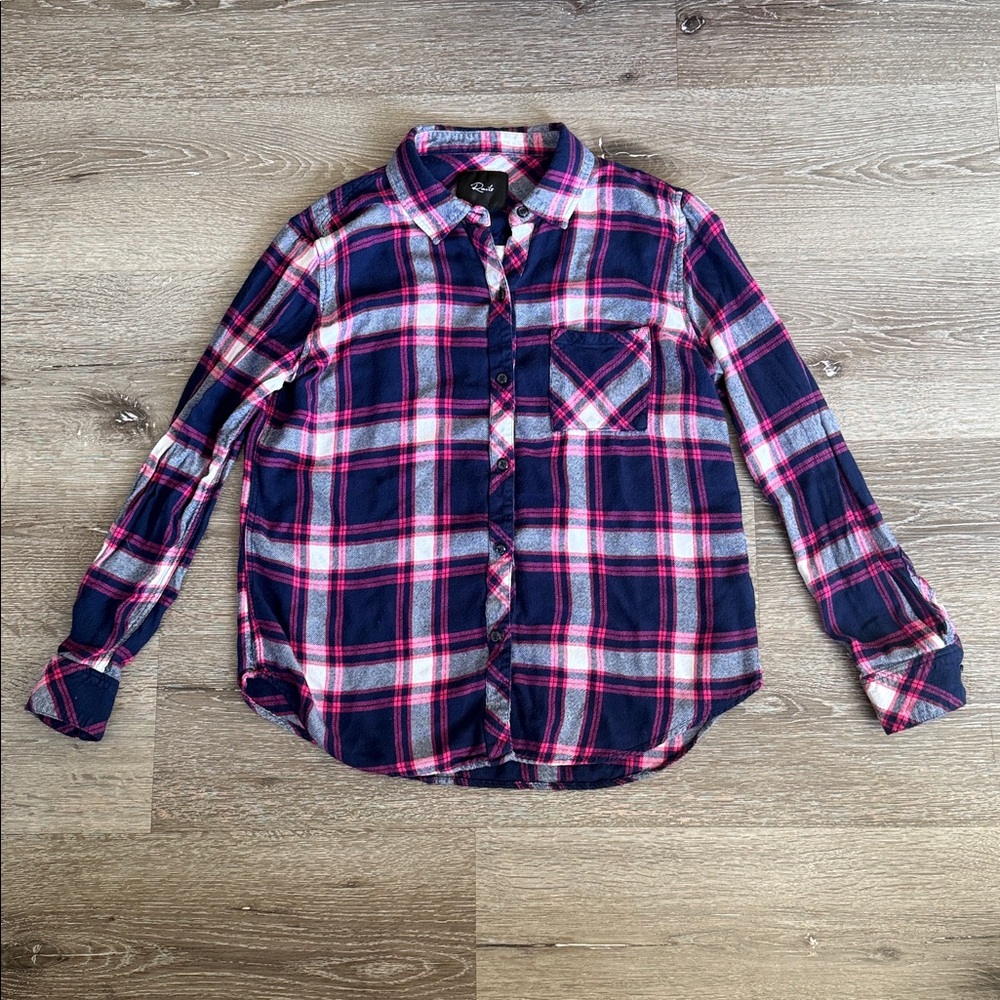 Rails navy and pink plaid flannel shirt, size small